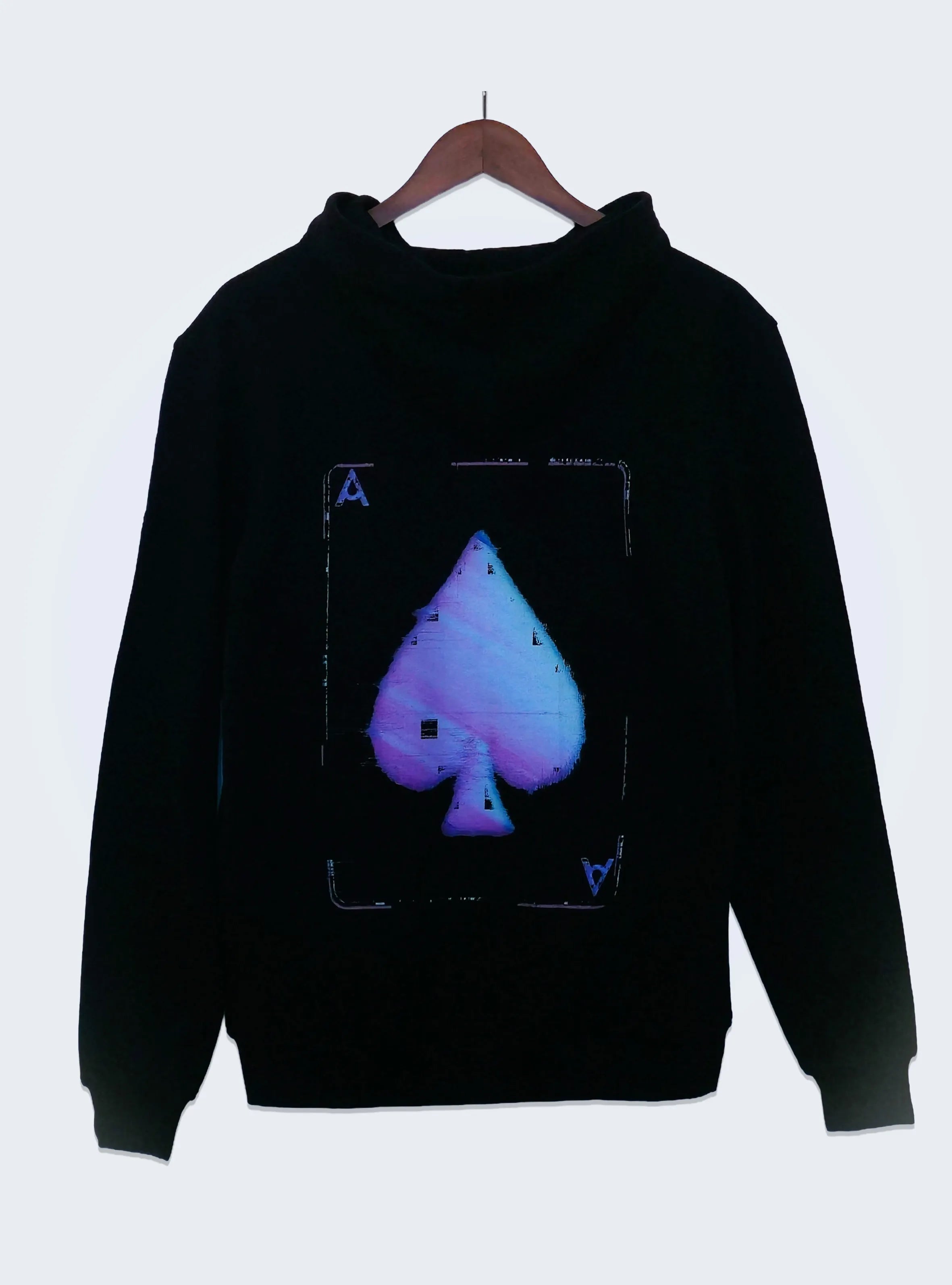 ACE OF SPADES COLOUR GLITCH – BACK PRINT – BLACK REGULAR ZIPPED HOODIE