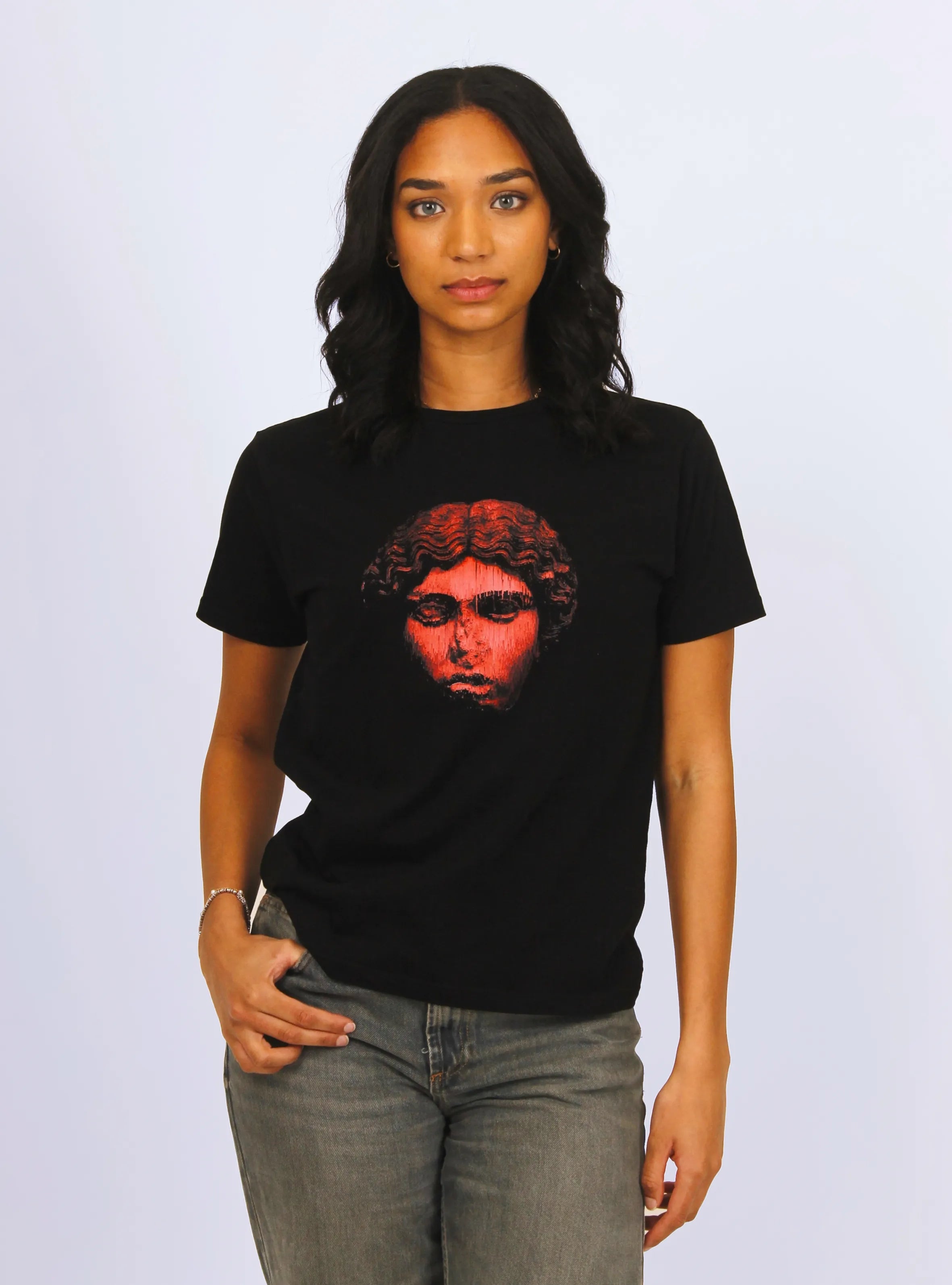 HEAD NO SHOULDERS RED – FRONT PRINT – BLACK T-SHIRT