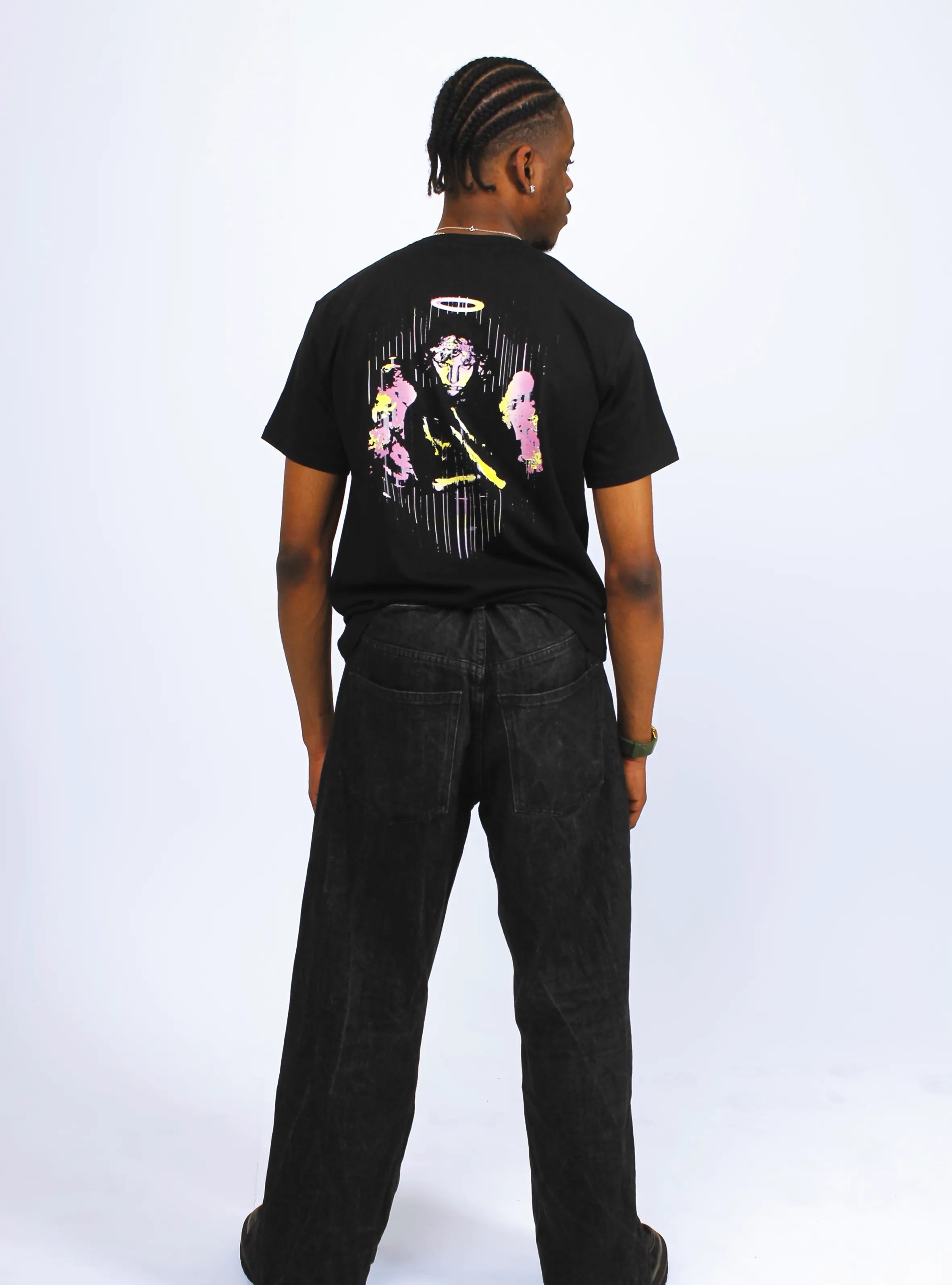 TECHNO ANGEL – BACK PRINT – BLACK T-SHIRT