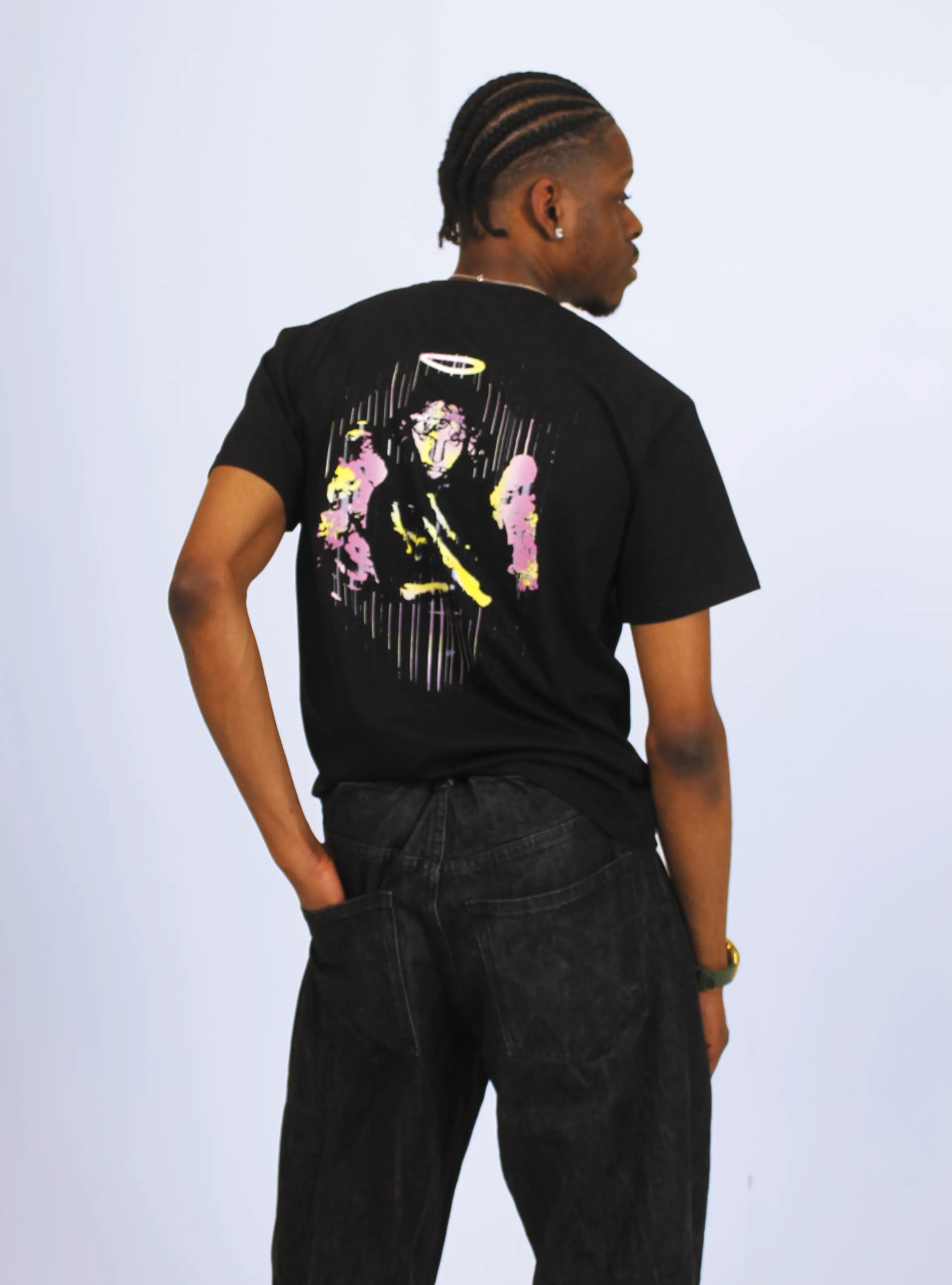 TECHNO ANGEL – BACK PRINT – BLACK T-SHIRT