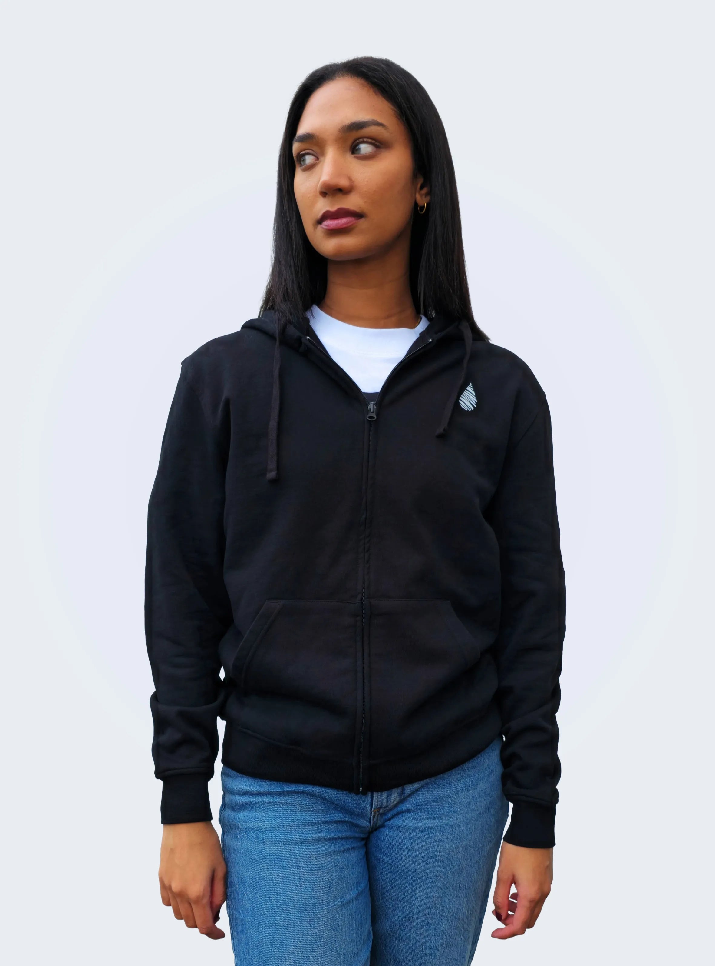 ACE OF SPADES WHITE GLITCH – BACK PRINT – BLACK REGULAR ZIPPED HOODIE