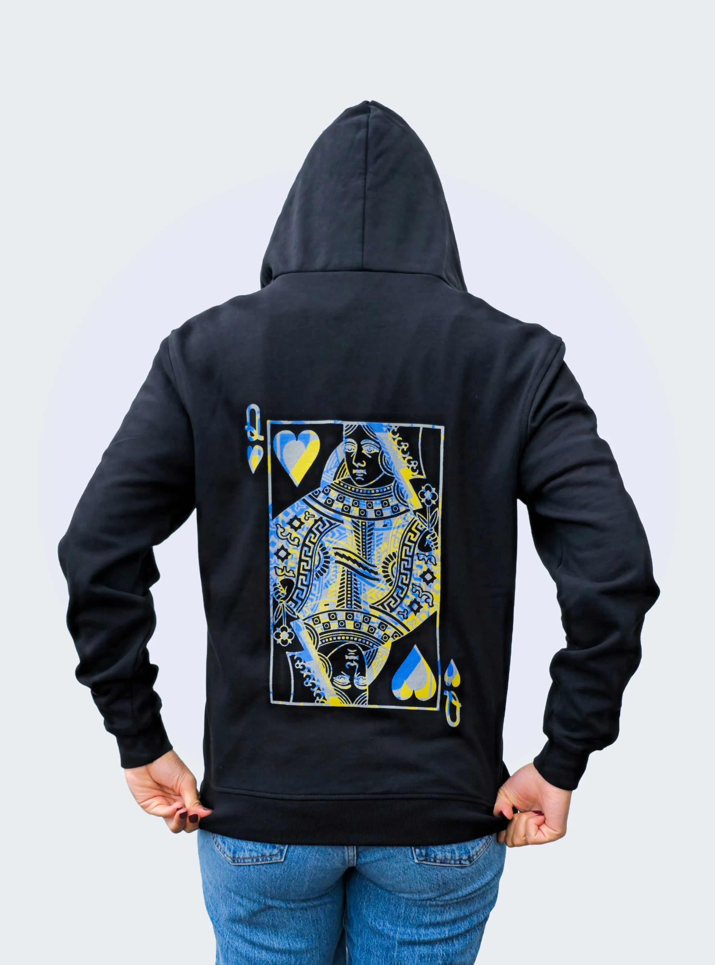 QUEEN OF ARTS – BACK PRINT – BLACK REGULAR ZIPPED HOODIE