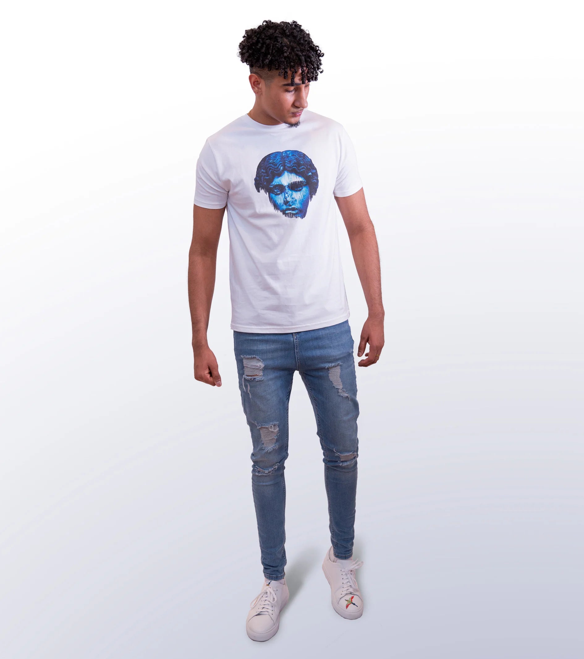 HEAD NO SHOULDERS BLUE – FRONT PRINT – WHITE T-SHIRT