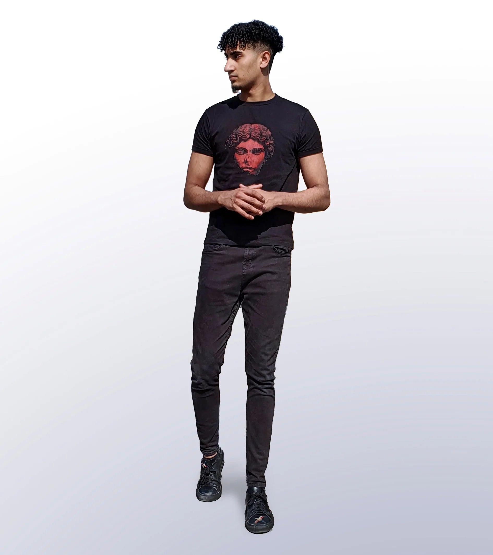 HEAD NO SHOULDERS RED – FRONT PRINT – BLACK T-SHIRT